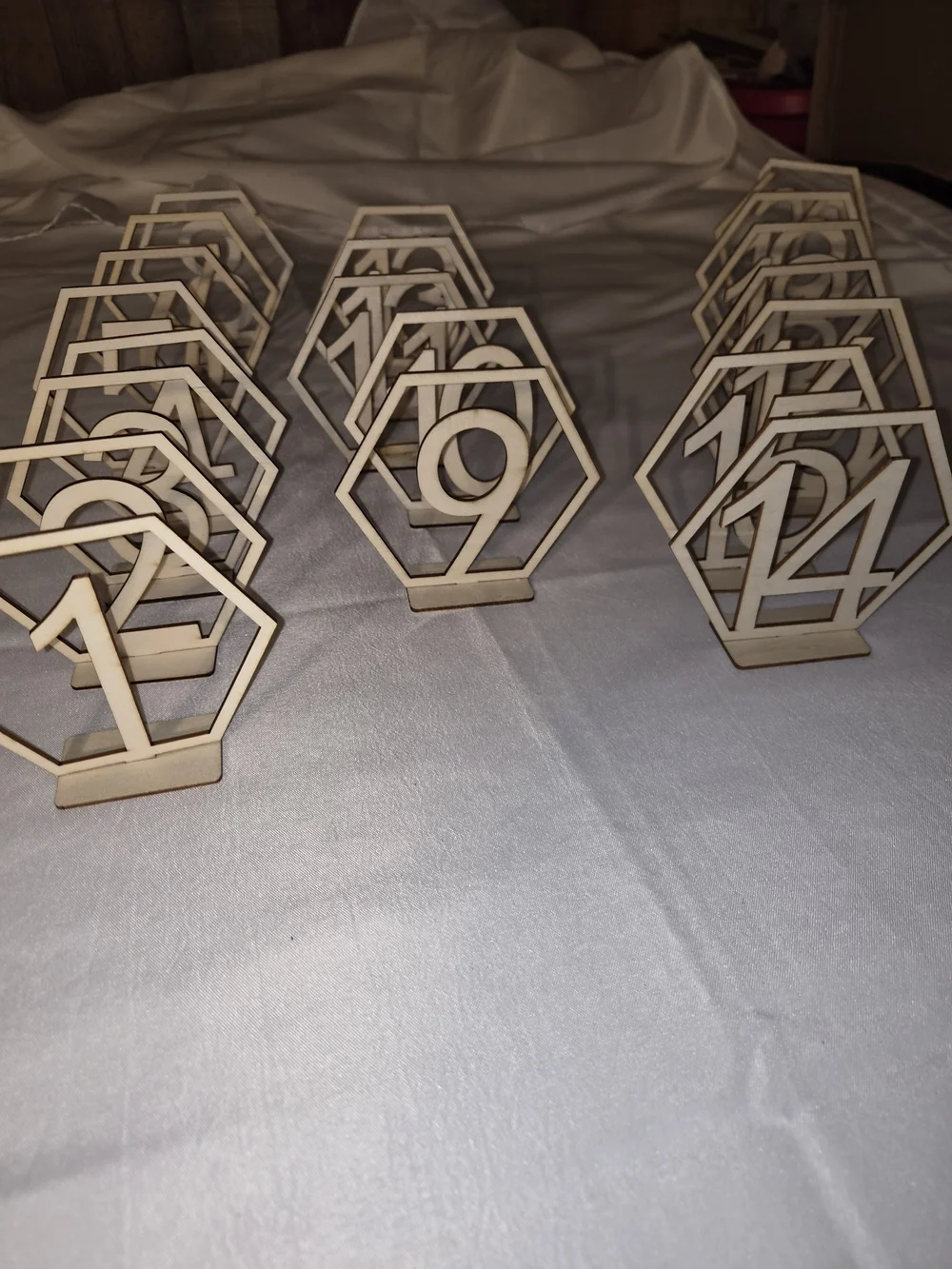 Wooden Hexagon Table Numbers - Natural Birch